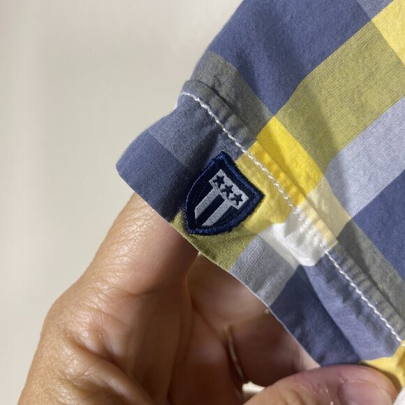 Code Men's Short Sleeve Yellow Gray Plaid BU Shirt Medium/44Cm Cotton! - Picture 4 of 5